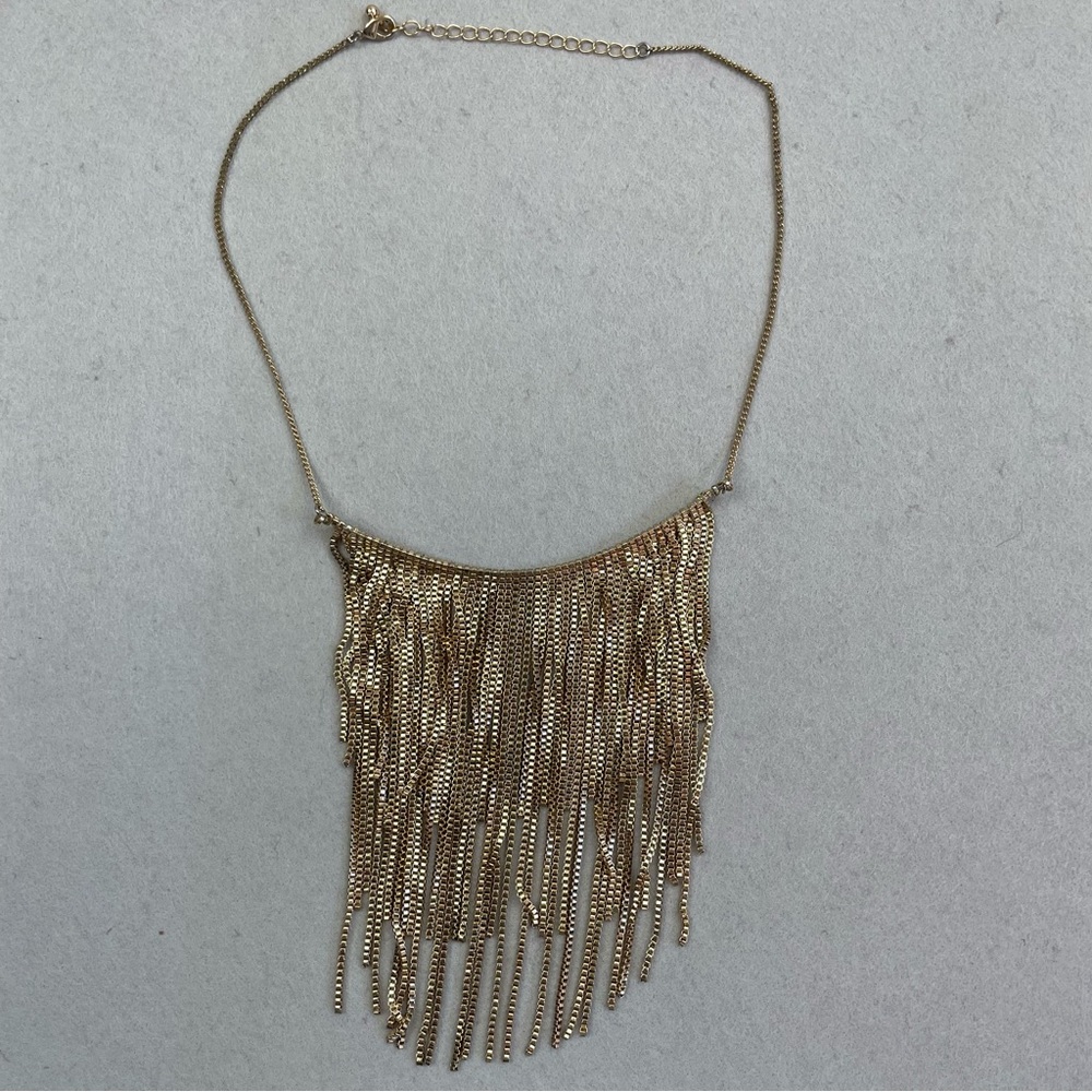Gold Fringe Chain Statement Necklace – Adjustable Length